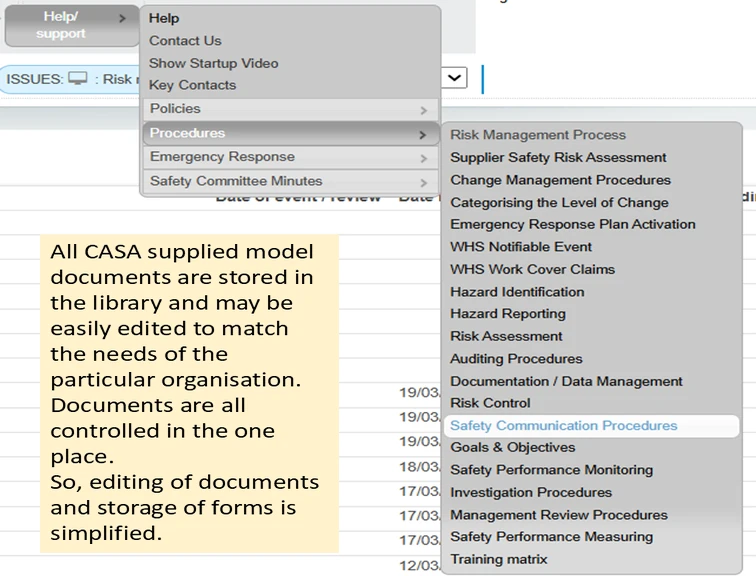 SHEQ2GO document library screen