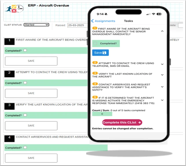 SHEQ2GO ERP checklist on a mobile device