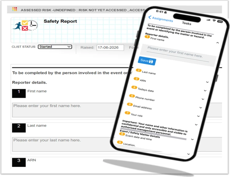 SHEQ2GO safety reporting on a mobile device